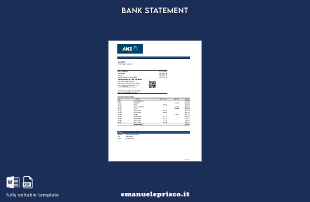 modello Excel di estratto conto bancario Samoa ANZ in stile verificato